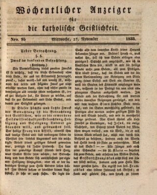 Wöchentlicher Anzeiger für die katholische Geistlichkeit Mittwoch 27. November 1833