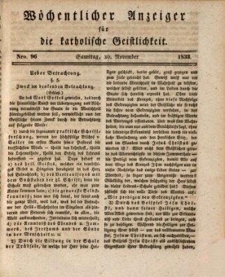 Wöchentlicher Anzeiger für die katholische Geistlichkeit Samstag 30. November 1833