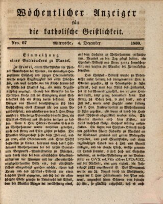 Wöchentlicher Anzeiger für die katholische Geistlichkeit Mittwoch 4. Dezember 1833