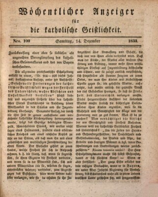 Wöchentlicher Anzeiger für die katholische Geistlichkeit Samstag 14. Dezember 1833