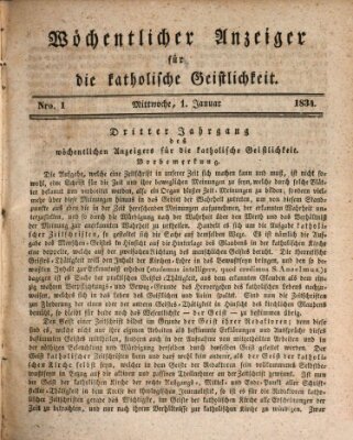 Wöchentlicher Anzeiger für die katholische Geistlichkeit Mittwoch 1. Januar 1834