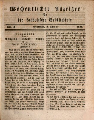 Wöchentlicher Anzeiger für die katholische Geistlichkeit Mittwoch 8. Januar 1834