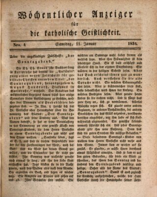 Wöchentlicher Anzeiger für die katholische Geistlichkeit Samstag 11. Januar 1834