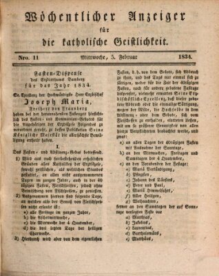 Wöchentlicher Anzeiger für die katholische Geistlichkeit Mittwoch 5. Februar 1834