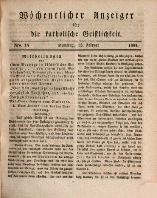 Wöchentlicher Anzeiger für die katholische Geistlichkeit Samstag 15. Februar 1834