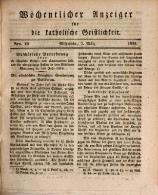 Wöchentlicher Anzeiger für die katholische Geistlichkeit Mittwoch 5. März 1834