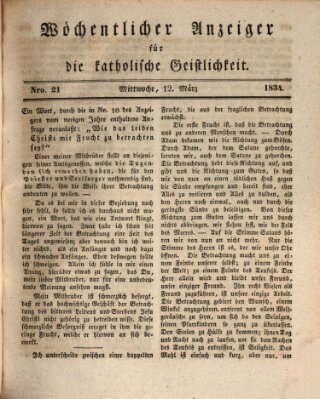 Wöchentlicher Anzeiger für die katholische Geistlichkeit Mittwoch 12. März 1834