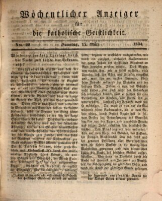 Wöchentlicher Anzeiger für die katholische Geistlichkeit Samstag 15. März 1834