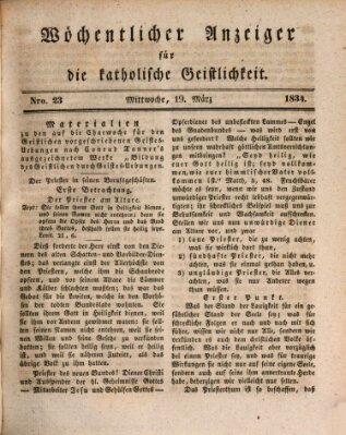 Wöchentlicher Anzeiger für die katholische Geistlichkeit Mittwoch 19. März 1834