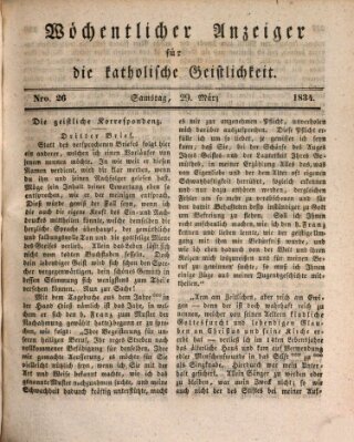 Wöchentlicher Anzeiger für die katholische Geistlichkeit Samstag 29. März 1834