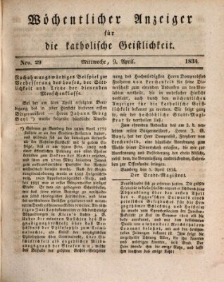 Wöchentlicher Anzeiger für die katholische Geistlichkeit Mittwoch 9. April 1834