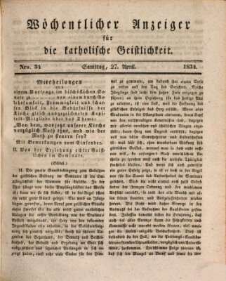 Wöchentlicher Anzeiger für die katholische Geistlichkeit Sonntag 27. April 1834