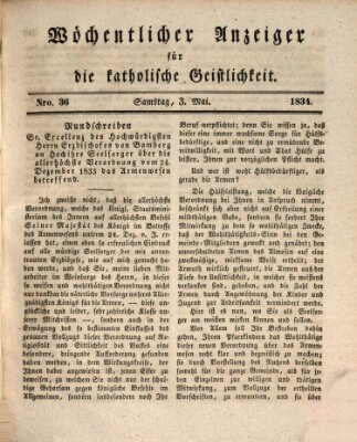 Wöchentlicher Anzeiger für die katholische Geistlichkeit Samstag 3. Mai 1834