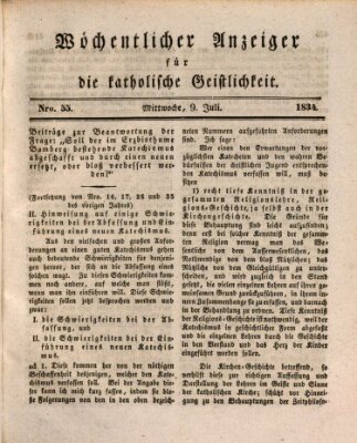 Wöchentlicher Anzeiger für die katholische Geistlichkeit Mittwoch 9. Juli 1834