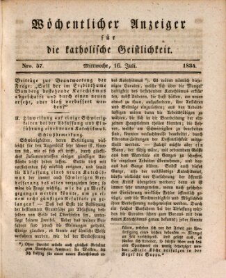 Wöchentlicher Anzeiger für die katholische Geistlichkeit Mittwoch 16. Juli 1834