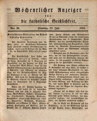 Wöchentlicher Anzeiger für die katholische Geistlichkeit Samstag 19. Juli 1834