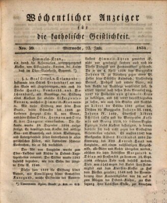 Wöchentlicher Anzeiger für die katholische Geistlichkeit Mittwoch 23. Juli 1834