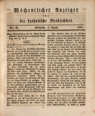 Wöchentlicher Anzeiger für die katholische Geistlichkeit Mittwoch 6. August 1834