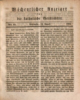 Wöchentlicher Anzeiger für die katholische Geistlichkeit Mittwoch 13. August 1834