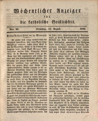 Wöchentlicher Anzeiger für die katholische Geistlichkeit Samstag 23. August 1834