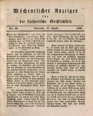 Wöchentlicher Anzeiger für die katholische Geistlichkeit Mittwoch 27. August 1834