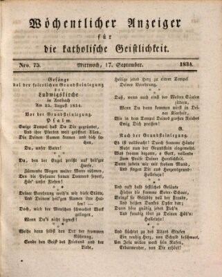 Wöchentlicher Anzeiger für die katholische Geistlichkeit Mittwoch 17. September 1834