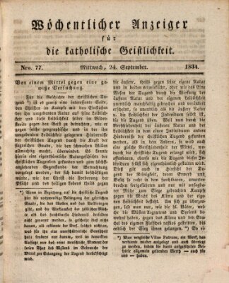 Wöchentlicher Anzeiger für die katholische Geistlichkeit Mittwoch 24. September 1834