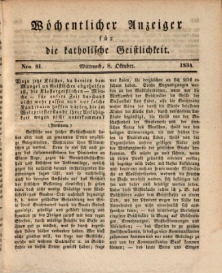 Wöchentlicher Anzeiger für die katholische Geistlichkeit Mittwoch 8. Oktober 1834