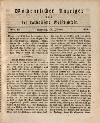 Wöchentlicher Anzeiger für die katholische Geistlichkeit Samstag 11. Oktober 1834