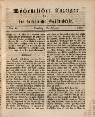 Wöchentlicher Anzeiger für die katholische Geistlichkeit Samstag 25. Oktober 1834