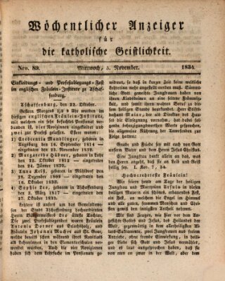 Wöchentlicher Anzeiger für die katholische Geistlichkeit Mittwoch 5. November 1834