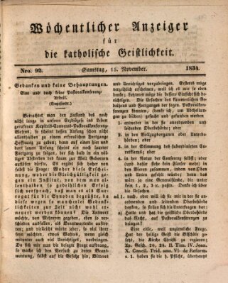 Wöchentlicher Anzeiger für die katholische Geistlichkeit Samstag 15. November 1834