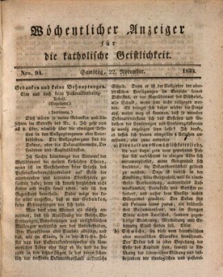 Wöchentlicher Anzeiger für die katholische Geistlichkeit Samstag 22. November 1834