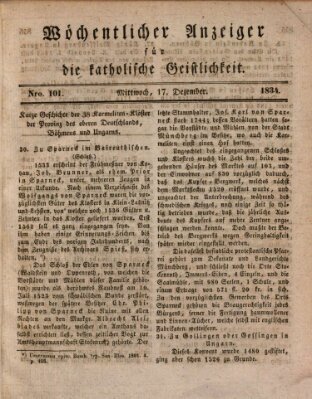 Wöchentlicher Anzeiger für die katholische Geistlichkeit Mittwoch 17. Dezember 1834