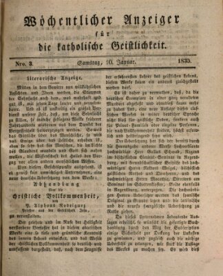 Wöchentlicher Anzeiger für die katholische Geistlichkeit Samstag 10. Januar 1835