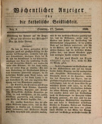 Wöchentlicher Anzeiger für die katholische Geistlichkeit Samstag 17. Januar 1835