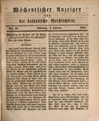 Wöchentlicher Anzeiger für die katholische Geistlichkeit Mittwoch 4. Februar 1835