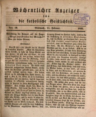 Wöchentlicher Anzeiger für die katholische Geistlichkeit Mittwoch 11. Februar 1835