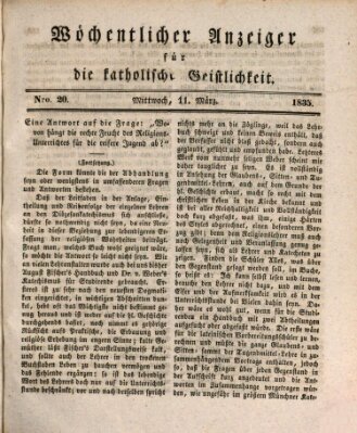 Wöchentlicher Anzeiger für die katholische Geistlichkeit Mittwoch 11. März 1835