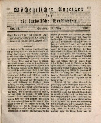 Wöchentlicher Anzeiger für die katholische Geistlichkeit Samstag 21. März 1835