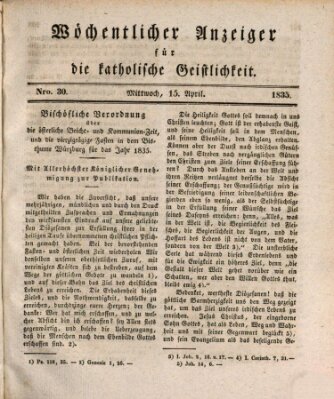 Wöchentlicher Anzeiger für die katholische Geistlichkeit Mittwoch 15. April 1835