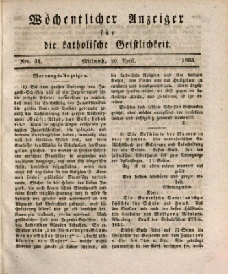 Wöchentlicher Anzeiger für die katholische Geistlichkeit Mittwoch 29. April 1835