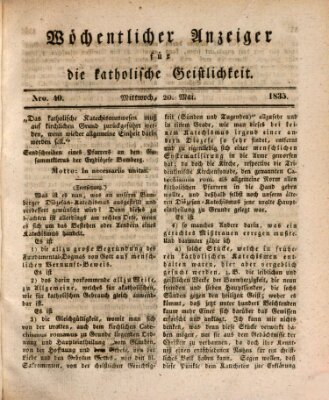 Wöchentlicher Anzeiger für die katholische Geistlichkeit Mittwoch 20. Mai 1835