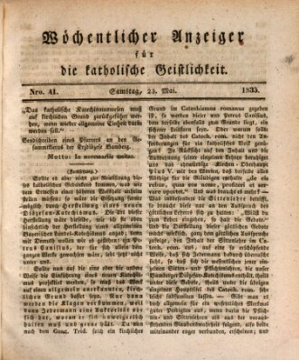 Wöchentlicher Anzeiger für die katholische Geistlichkeit Samstag 23. Mai 1835