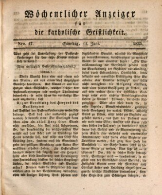 Wöchentlicher Anzeiger für die katholische Geistlichkeit Samstag 13. Juni 1835