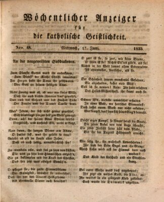 Wöchentlicher Anzeiger für die katholische Geistlichkeit Mittwoch 17. Juni 1835