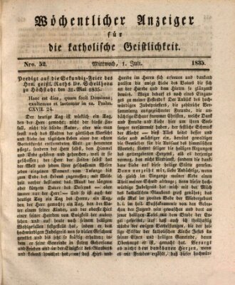 Wöchentlicher Anzeiger für die katholische Geistlichkeit Mittwoch 1. Juli 1835