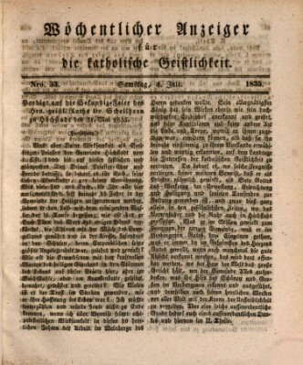 Wöchentlicher Anzeiger für die katholische Geistlichkeit Samstag 4. Juli 1835