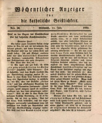 Wöchentlicher Anzeiger für die katholische Geistlichkeit Mittwoch 15. Juli 1835