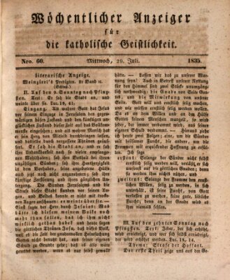 Wöchentlicher Anzeiger für die katholische Geistlichkeit Mittwoch 29. Juli 1835